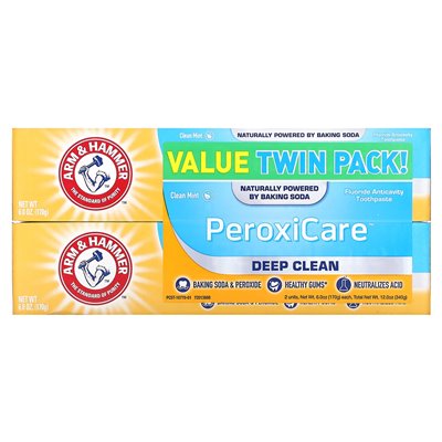 Arm &amp Hammer, Peroxicare, Deep Clean, Fluoride Anticavity Pastase, Clean Mint, Twin Pack, 6,0 uncji (170 g)