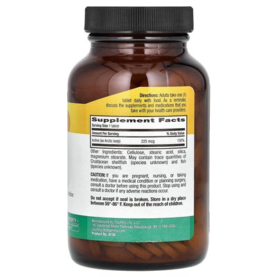 Country Life, Arctic-Kelp, 225 MCG, 300 tabletek