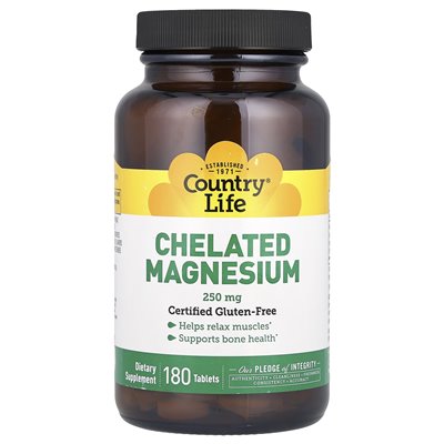 Country Life, Chelated Magnesium, 250mg, 180 tablets