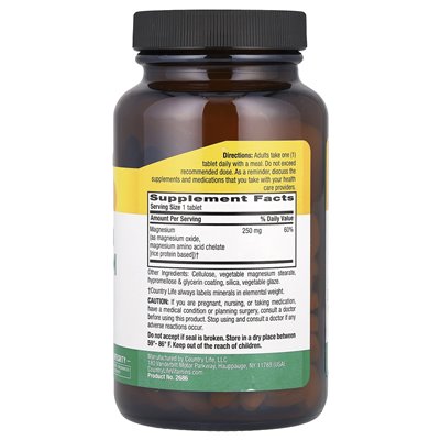 Country Life, Chelated Magnesium, 250mg, 180 tablets