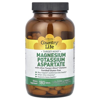 Country Life, Target Minis, Magnesium Potassium Aspariacian, 180 Tablets