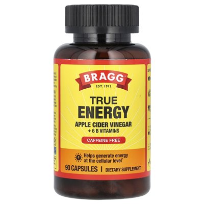 Bragg, True Energy, Apfelessig + 6 B-Vitamine, koffeinfrei, 90 Kapseln