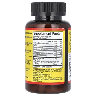 Bragg, True Energy, Apfelessig + 6 B-Vitamine, koffeinfrei, 90 Kapseln