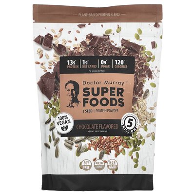 Dr. Murray's, Super Foods, 3 proszek z białka nasion, dynia + lan + słonecznik, czekolada, 16 uncji (453,5 g) Dr. Murray's, Super Foods, 3 proszek z białka nasion, dynia + lan + słonecznik, czekolada, 16 uncji (453,5 g)