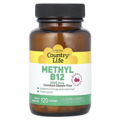 Country Life, Methyl B12, Berry, 3000 mcg, 120 pastylowe