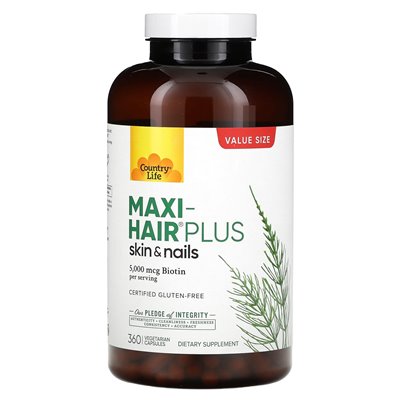 Country Life, Maxi-Hair Plus, 5000 mcg, 360 vegetarian capsules (1250 mcg per capsule)