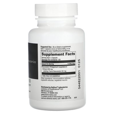 DaVinci Laboratories of Vermont, Resveratrol-50, 50 mg, 120 Capsules DaVinci Laboratories of Vermont, Resveratrol-50, 50 mg, 120 Capsules