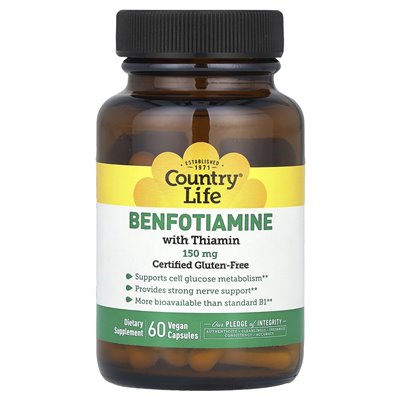 Country Life, Benfotiamine z tiaminą, 150 mg, 60 wegańskich kapsułek Country Life, Benfotiamine z tiaminą, 150 mg, 60 wegańskich kapsułek