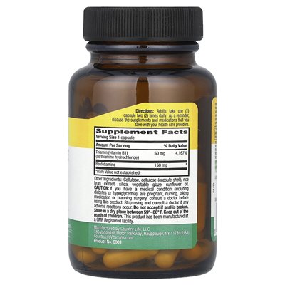 Country Life, Benfotiamine z tiaminą, 150 mg, 60 wegańskich kapsułek Country Life, Benfotiamine z tiaminą, 150 mg, 60 wegańskich kapsułek