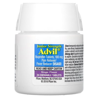Advil, Junior Strength, Chewables, Ages 2-11, Grape, 24 Chewable Tablets Advil, Junior Strength, Chewables, Ages 2-11, Grape, 24 Chewable Tablets
