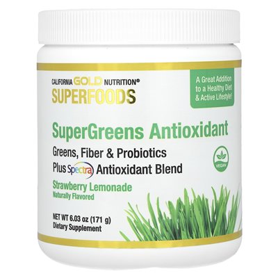 California Gold Nutrition, Superfoods, Supergreens Antioxidant, Strawberry Lemonade, 6,03 uncji (171 g) California Gold Nutrition, Superfoods, Supergreens Antioxidant, Strawberry Lemonade, 6,03 uncji (171 g)
