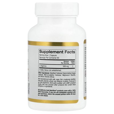 California Gold Nutrition, L-arginina, 500 mg, 60 kapsułek wegetariańskich California Gold Nutrition, L-arginina, 500 mg, 60 kapsułek wegetariańskich