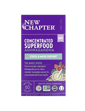 New Chapter, Skoncentrowana Superfood Ashwagandha , 60 Wegańskich Kapsułek New Chapter, Skoncentrowana Superfood Ashwagandha , 60 Wegańskich Kapsułek