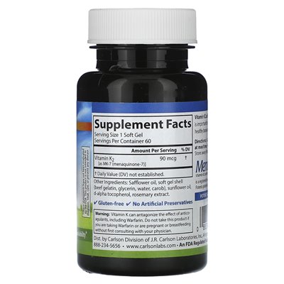 Carlson, Vitamin K2, 90 mcg, 60 Softgels