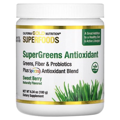 California Gold Nutrition, Superfoods, Supergreens Antioxidant, Sweet Berry, 6,34 uncji (180 g)