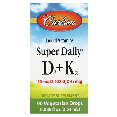 Carlson, Super Daily® D3 + K2, 50 mcg (2000 IE) und 45 mcg, 0,086 Fl Oz (2,54 ml)