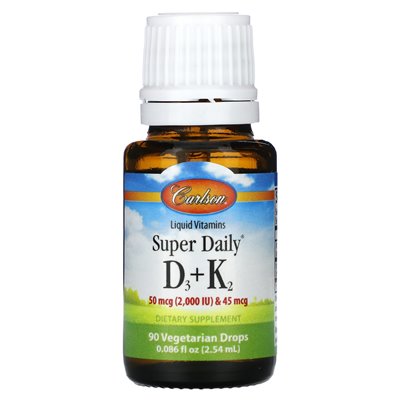 Carlson, Super Daily® D3 + K2, 50 mcg (2000 IU) and 45 mcg, 0.086 Fl Oz (2.54 mL)