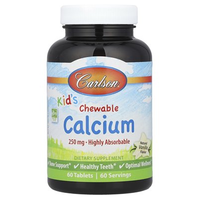 Carlson, dzieciak, wapń do żucia, naturalna wanilia, 250 mg, 60 tabletek