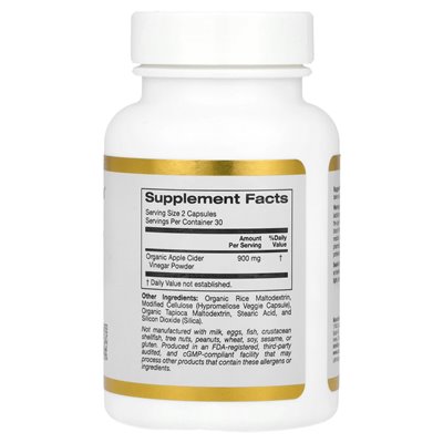 California Gold Nutrition, Ocet jabłkowy, 60 warzywek kapsułek