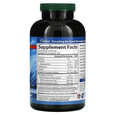 Carlson, Bestes Fischöl, natürliche Zitrone, 700 mg, 240 Softgelkapseln (350 mg pro Softgelkapsel)