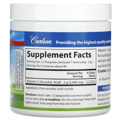 Carlson, Vitamin C Crystals, 2000 mg, 6 oz (170 g)