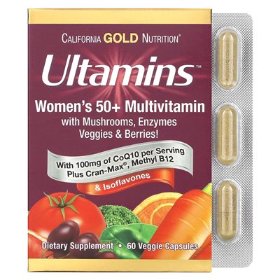California Gold Nutrition, Ultamins Women's 50+ Multiwitamin z CoQ10, grzyby, enzymy, warzywa i jagody, 60 kapsułek warzywnych California Gold Nutrition, Ultamins Women's 50+ Multiwitamin z CoQ10, grzyby, enzymy, warzywa i jagody, 60 kapsułek warzywnych