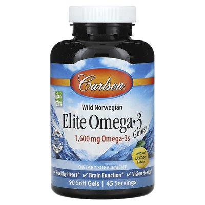 Carlson, Wild Norwegian, Elite Omega-3 Gems, Natürliche Zitrone, 1600 mg, 90 Softgelkapseln (800 mg pro Softgelkapsel)