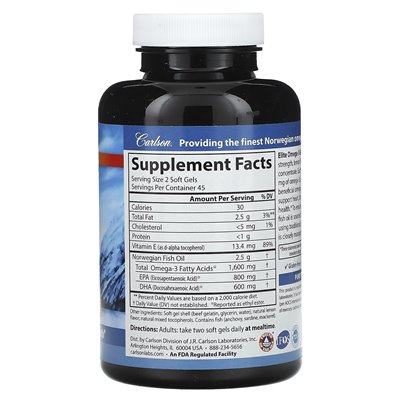 Carlson, Wild Norwegian, Elite Omega-3 Gems, Natürliche Zitrone, 1600 mg, 90 Softgelkapseln (800 mg pro Softgelkapsel)