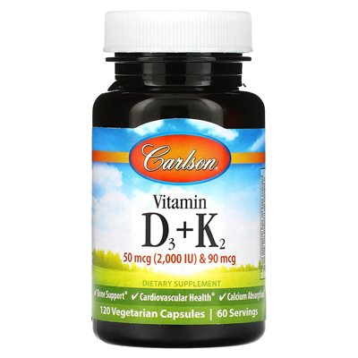 Carlson, witamina D3 + K2, 120 kapsułek wegetariańskich
