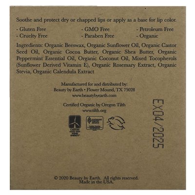 Piękno według Ziemi, organiczny balsam do ust, pieprz, 4 rurki, 0,15 uncji każda