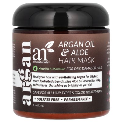 Artnaturals, Argan Oil &amp Aloe Hair Mask, do suchych, uszkodzonych włosów, 8 uncji (226 g)