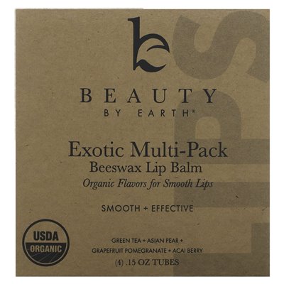 Piękno według Ziemi, organiczny balsam do ust, egzotyczny multi-pak, 4 rurki, 0,15 uncji każda