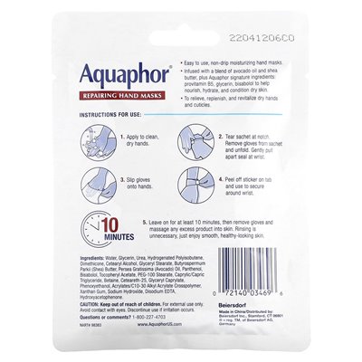 Aquaphor, naprawa masek dłoni, 1 para, 0,7 fl Oz (20 ml)