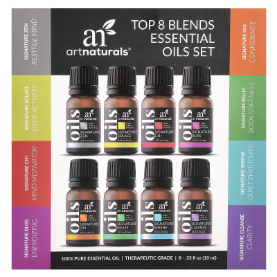 Artnaturals, zestaw olejków eterycznych, 8 najlepszych mieszanek, 8 butelek, 0,33 fl oz (10 ml)