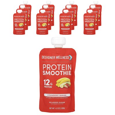 Designer Wellness, Protein Smoothie, Truskawowe banan, 12 opakowań, 4,2 uncji (120 g)