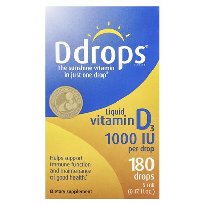 DDROPS, flüssiges Vitamin D3, 1000 IE, 0,17 fl Oz (5 ml)