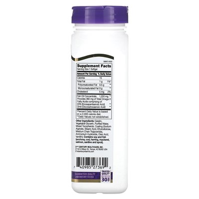 21st Century, Fischöl, Omega-3, 1200 mg, 90 Soft Magermilchpulver
