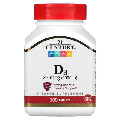 21st Century, Vitamin D3, 25 mcg (1000 IU), 300 tablets