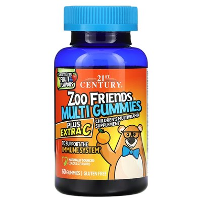 21st Century, Zoo Friends Multi Gummies, Plus Extra C, Great Tasting Fruit, 60 żelków 21st Century, Zoo Friends Multi Gummies, Plus Extra C, Great Tasting Fruit, 60 żelków