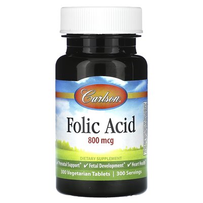 Carlson, Folsäure, 800 mcg, 300 vegetarische Tabletten