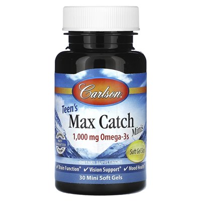 Carlson, nastolatka Max Catch Minis, 1000 mg, 30 mini miękkich żeli (500 mg na miękki żel)