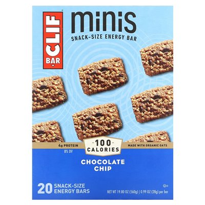 Klif Bar, Minis, snack-sized energy bar, chocolate chip, 20 bars, 0.99 oz (28 g) each