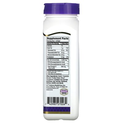 XXI wiek, olej rybny, 1200 mg, 90 miękkich XXI wiek, olej rybny, 1200 mg, 90 miękkich