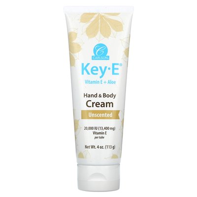 Carlson, Key E, witamina E + aloes, krem ​​dłoni i ciała, bezzapachowy, 4 uncje (113 g)