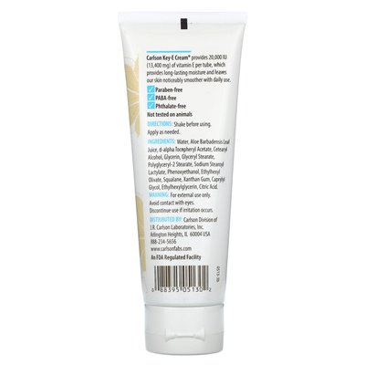 Carlson, Key E, witamina E + aloes, krem ​​dłoni i ciała, bezzapachowy, 4 uncje (113 g)