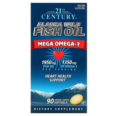 21st Century, Alaska Wildfischöl, Mega Omega 3, 90 Weichdarm-beschichtete