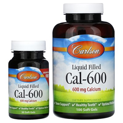 Carlson, płyn wypełniony Cal-600, 600 mg, 100 + 30 miękkich