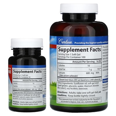 Carlson, Cal-600 liquid filled, 600 mg, 100 + 30 soft