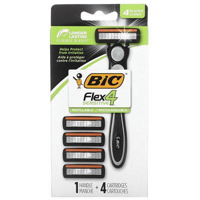 BIC, Flex 4 Sensitive, 1 Handle, 4 Cartridges BIC, Flex 4 Sensitive, 1 Handle, 4 Cartridges