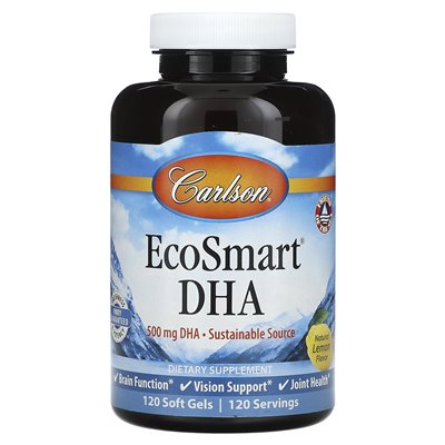 Carlson, Ecosmart DHA, naturalna cytryna, 500 mg, 120 softgels
